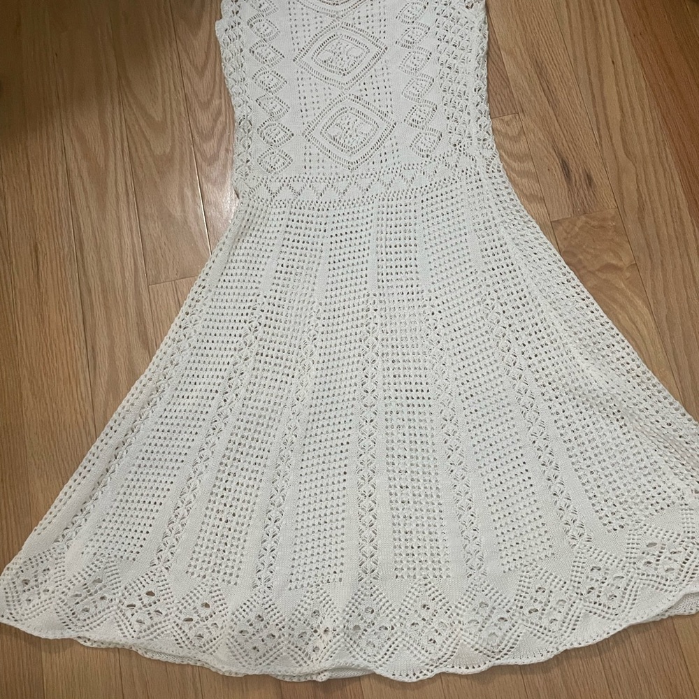 Sexy 70s style crochet lace polo dress
